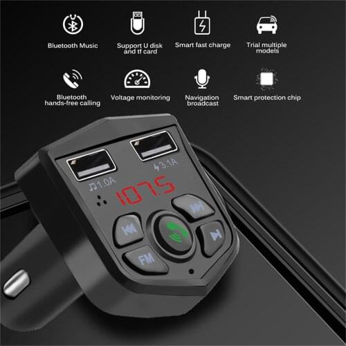 KEBIDU Car Bluetooth 5.0 FM Transmitter Wireless Handsfree Audio Receiver Auto MP3 Player 3.1A Dual USB Fast Charger Car