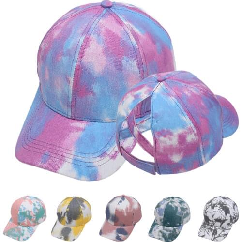 HanXi Cool Tie Dye Criss Cross Band Ponytail Baseball Caps Women Fashion Cotton Sun Hat Visor for Lady Girls