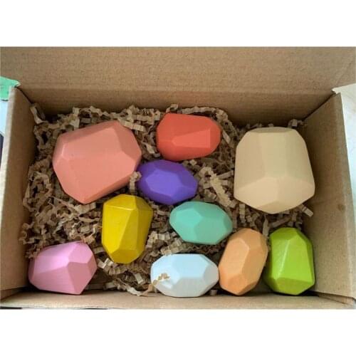 HX5D 10 Pcs Children Wooden Colored Stone Stacking Game Building Block Kids Creative Educational Toys