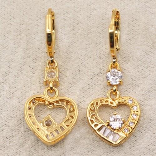 Indian Jewelry Women Dangle Earrings Hollow Sweet Heart Gold Earrings Zircon Water Drop Earrings Anniversary Gift Lady OBS2057