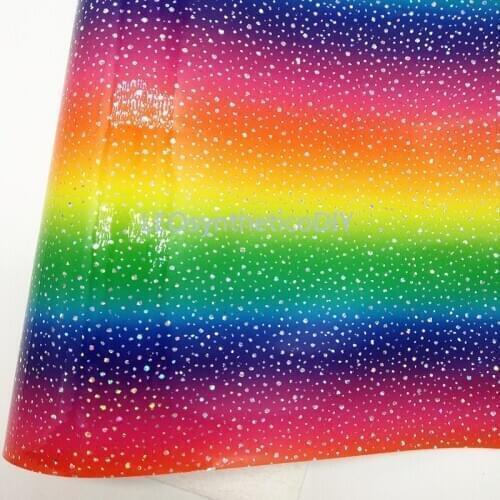 1PC 21X29CM Rainbow Synthetic Leather with Glitter Dots, Faux leather Sheets For Making Bows LEOsyntheticoDIY T479A