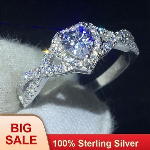 Handmade Heart shape Promise ring 100% Soild Silver color Jewelry AAAAA Zircon cz Engagement wedding band rings for women
