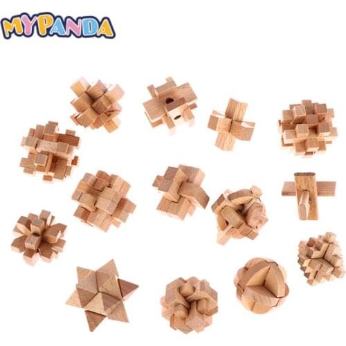 Design IQ Brain Teaser Kong Ming Lock 3D Wooden Interlocking Burr Bamboo Puzzles Game Toy For Adults Kids