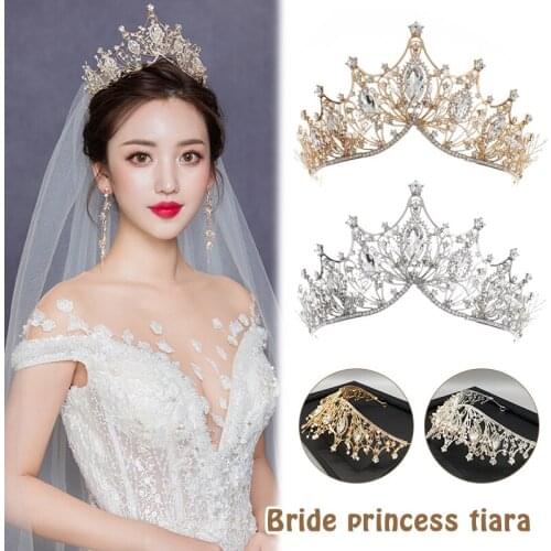 Women Baroque Crown Ornament Bridal Wedding Accessories Simple Alloy Diamond Studded Bridal Electroplating Dress Jewelry