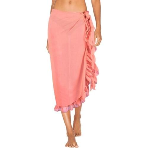 Swimwear Women Floral Suit Bathing Suit Skirts Women Solid Color Beach Long Skirt Ruffles Sarong Wrap Bikini Cover Up Swimsuit