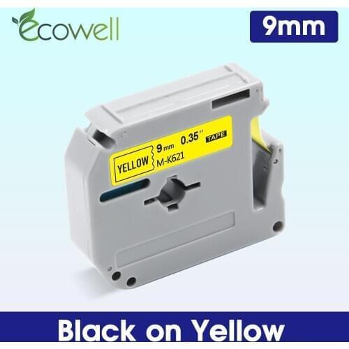 Ecowell 9mm M-K621 Label tape MK 621 Black on Yellow compatible for Brother P-touch label printer PT-110 PT-85 for MK-621