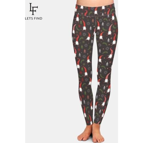 LETSFIND 2019 Christmas Printing Cute Christmas Gnomes Leggings Elastic High Waist Workout Leggings Plus Size