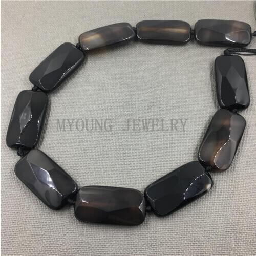 MY1180 Rectangle faceted Black brown agates slice pendant beads ,Onyx slab beads for jewelry