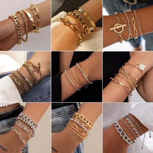 New Punk Curb Cuban Link Bracelet Set for Men Women Simple Thread Exaggerated O Chain Charm Bracelets Bangles Fashion Jewelry