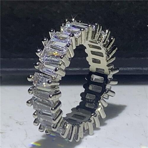 New Fashion Finger promise ring Real 100% 925 sterling Silver T shape Cut Diamond Wedding Band Rings For Women men Jewelry