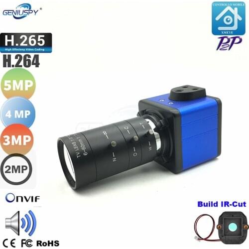 Geniuspy 5MP 4MP 3MP 2MP Onvif 6-60mm Manual Zoom Lens Indoor Audio Microphone Box Bullet Came H.265 Low Storage Webcam Xmeye