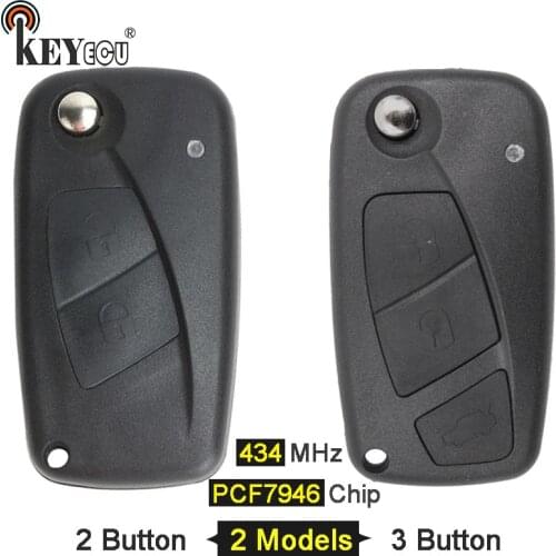 KEYECU 434MHz PCF7946 Chip Replacement 2/ 3 Button Flip Remote Key Fob for Fiat Fiat 500 Panda Idea Punto Stilo Ducato