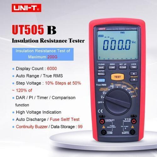 UNI-T UT505B Handheld Insulation Resistance Tester;True RMS Digital Multimeter DC AC volt Ohm meter;1KV Megohmmeter Data Storage