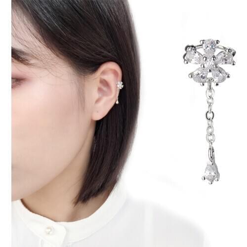 Todorova 1pcs Korea Style Flower Zircon Clip on Earrings Without Piercing for Girls Party Cute Lovely No Hole Ear Clip Jewelry