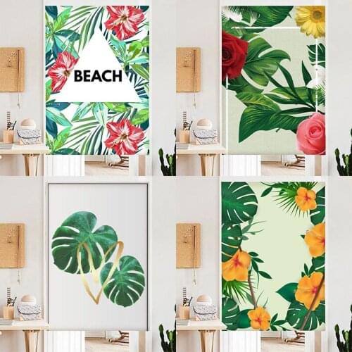 Modern Simple Cotton Hemp Door Curtain Leaves Digital Printing Partition Curtain Blackout Curtain Half Panel Curtain Decoration