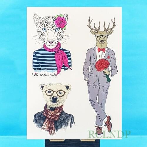 Waterproof Temporary Tattoo Sticker on body Mr. buck bear leopard tatto stickers flash tatoo fake tattoos for men women girl