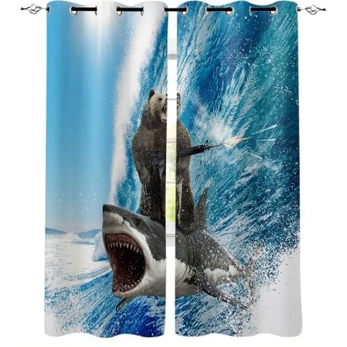Funny Bear Shark Ocean Waves Blackout Curtains For Living Room Bedroom Window Treatment Blinds Drapes Kitchen Curtains