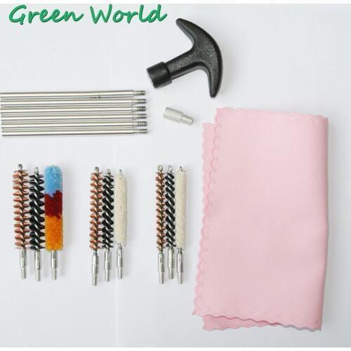 Green World 18pcs/lot Gun Cleaning Kit .22cal/5.56mm,.30cal/7.62mm,.38cal/9mm Bronze Brush , Nylon Brush, Mop Gun Clean Brush