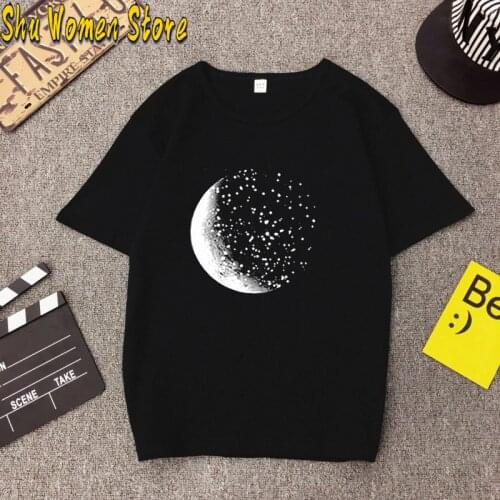 Women T Shirt Moon Printed Harajuku O-Neck lus Size Shirt T-Shirt Short Sleeve Summer Pullover Casual Tee Tops y2k aesthetic
