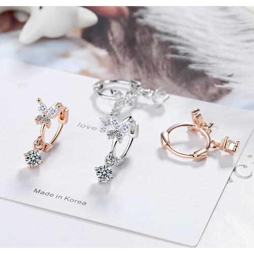 925 Sterling Silver Women Luxury Classic Animal Earrings Zircon Butterfly Charm Stud Earring Girl Elegant Jewelry Vintage Gifts