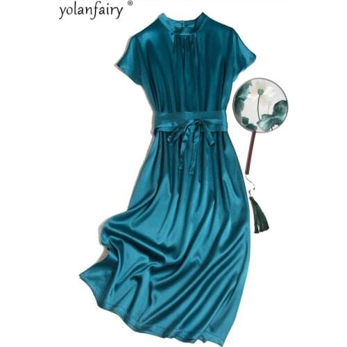 High Quality Silk Dress Women Summer 2021 Elegant Long Dresses for Women Party Short Sleeve Clothes Vestido De Mujer Pph4667