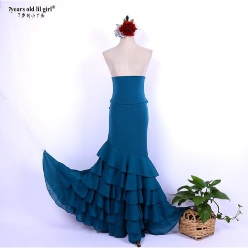 7years Old Lil Girl 2021 New Spanish Dance Dress Flamenco Practice Skirt Multilayer Wear WomenDTT33