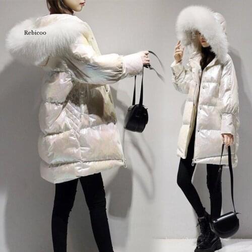 Winter Women White Duck Down Thick Jacket Pockets Large Men Made Raccoon Fur Hooded Coats Warm Sleeve Down Loose Parkas