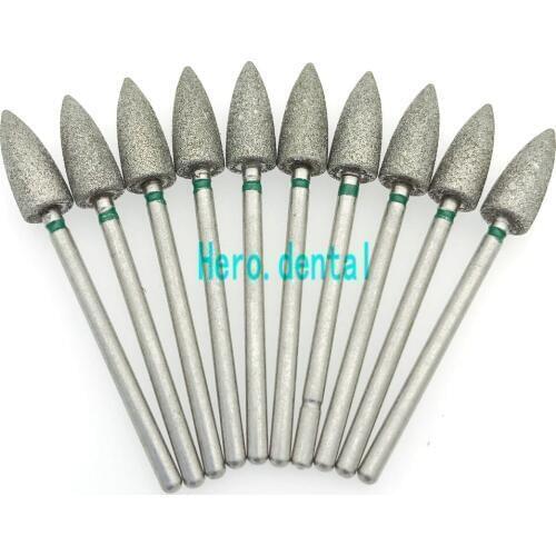 10 Pcs 2.35mm Shank Diamond Grinding Bur Drill Bits Sets For Dental Grinding Needle Shape CF60 Dental Polishing Burs