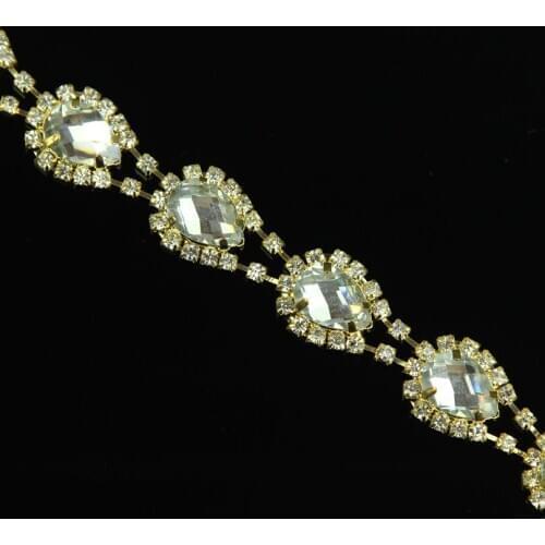 10Yards Crystal Teardrop Rhinestone Cup Chain Trimming For Wedding Dress Decoration Trim Applique Sew On Garment Bags