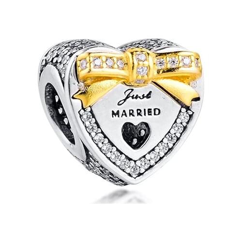 Fits for Pandora Bracelets Wedding Heart Charms 100% 925 Sterling Silver Jewelry Beads Free Shipping