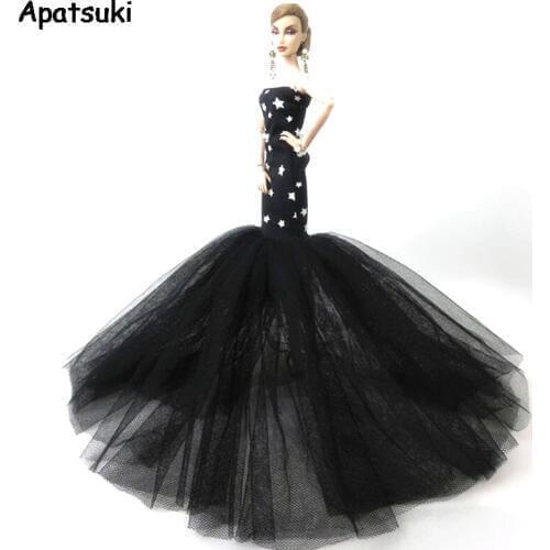Black Star Mermaid Doll Clothes For Barbie Doll Dress Fishtail Wedding Dress For Barbie Doll Handmade Dresses Vestidoes 1/6