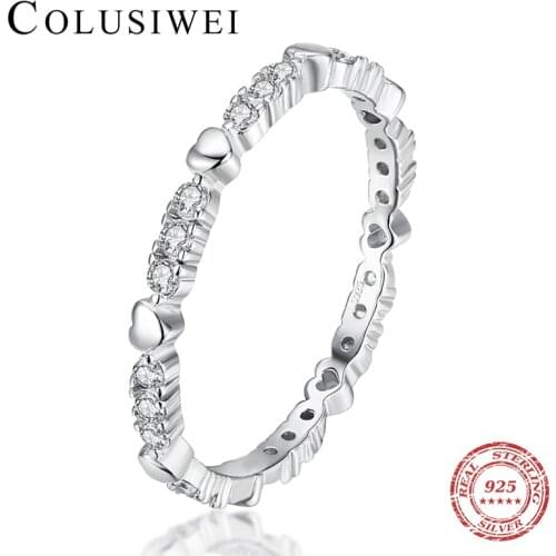 Colusiwei 2020 Hot 925 Sterling Silver Wedding Engagement Glittering Clear CZ Stackable Heart Finger Ring for Women Fine Jewelry