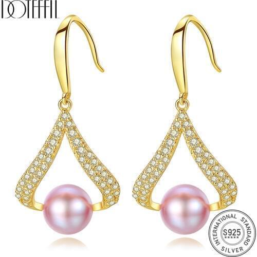 DOTEFFIL New Pearl Earrings For Women 925 Silver Drop Earrings Gilt Genuine Natural Freshwater Pearl Charm Jewelry Lady Gift