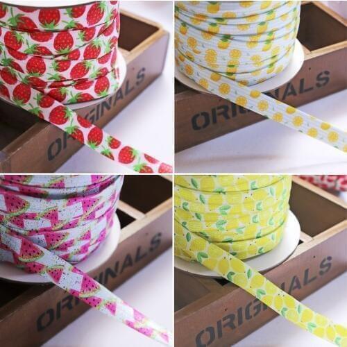5yards/lot 5/8'' fruit printed elastic ribbon foe fold over elastic stretch band diy crafts for clothing baby headband material