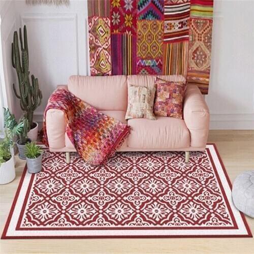 European retro red simple geometric flower national style bedroom door living room kitchen bedside carpet