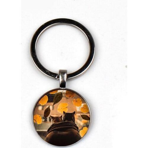 Glamour art photo keychain glass dome pendant fashion cat accompanied by deciduous keychain car key couple gift jewelry souvenir