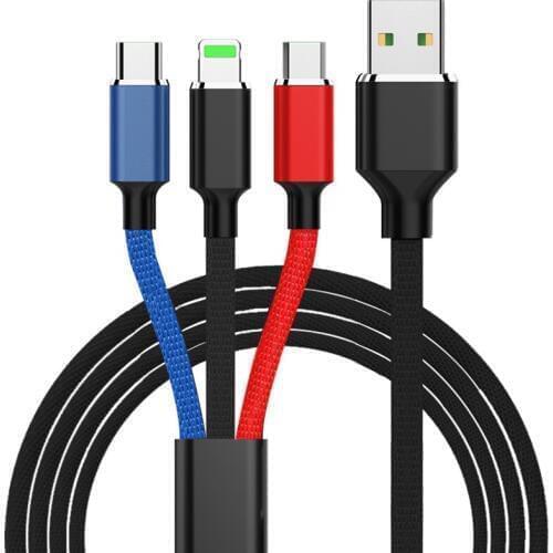 USB Type C /For Lightning/Micro 3 in 1 Cable Multiple Charger Cord 3.9FT for Apple iPhone X, 8,8 Plus,7,7 Plus,6,6S/Samsung/LG