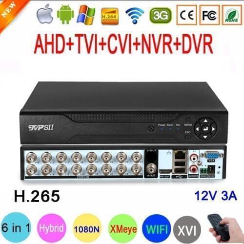 Face Detection 1080P Hyrbid Camera 12V 3A XMeye H.265+ 16 Channel 16CH 1080N 6 in 1 Wifi TVi CVI NVR AHD CCTV DVR System