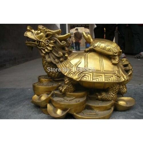 Chinese classical pure Brass carve Dragon Turtle Money Statue