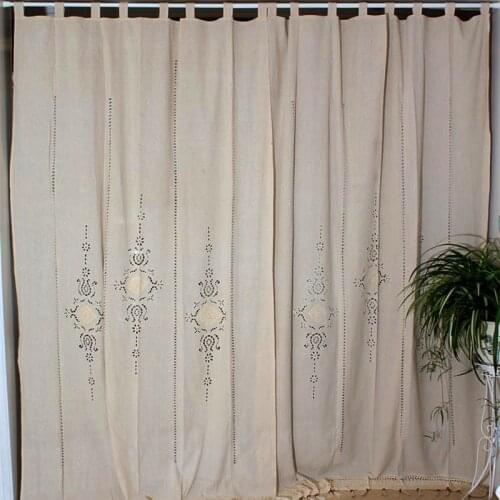 Linen Hollow Solid Curtain Handmade Crochet Bottom Stitching 70% Blackout Window Curtain Customizable for Living Room