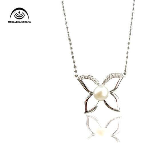 MADALENA SARARA S925 AAA Freshwater Pearl Inlaid Pendant Sterling Silver Chain Necklace AAAA Zircon Inlaid Butterfly Style