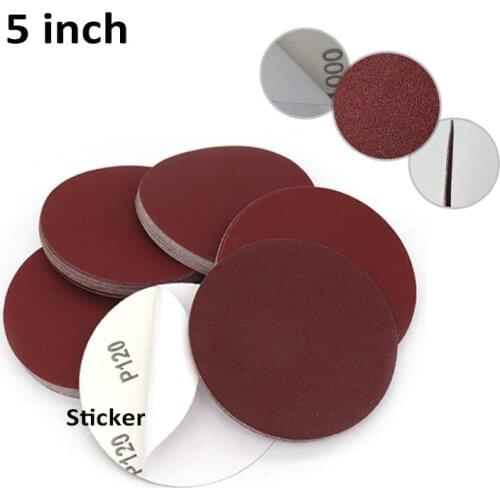 5" 125mm Back Glue Sticker Sandpaper Red Dry Abrasive Sanding Disc 40 60 80 100 120 150 180-2000 Grit