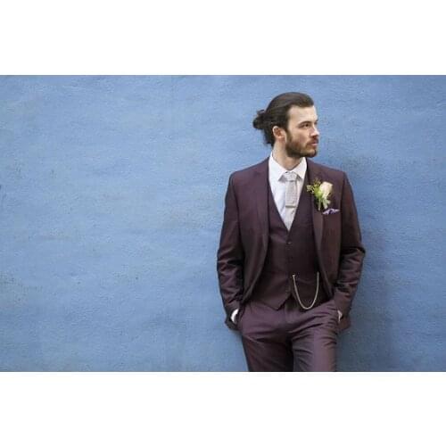 Latest Coat Pant Designs Burgundy Wedding Men Suit Slim Fit 3 Piece Tuxedo Custom Suits Groom Prom Blazer Terno Jacket+Pant+Vest