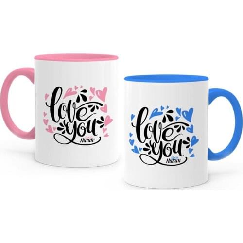 Personalized Dual I Love You Pink & Blue Lovers Mug Cup Set-4
