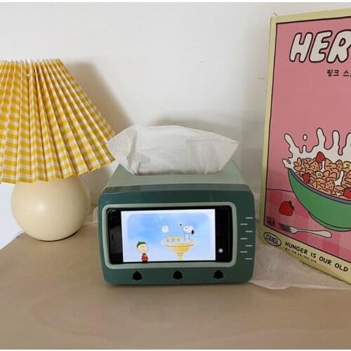 Korean Ins Toilet Tissue Box Plastic TVStyle Desktop Decoration Tissue Holder Kitchen Phone Holder Reusable Tissue Case