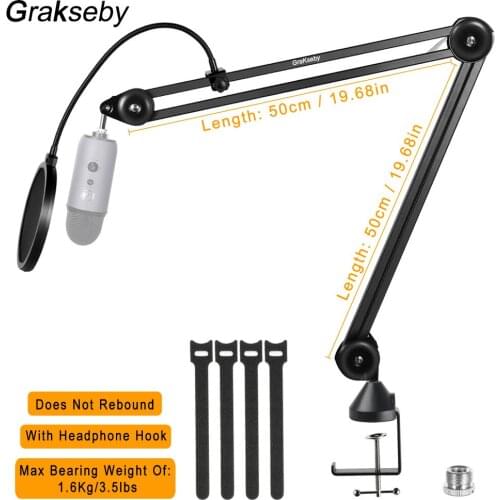 Microphone Stand For Blue Yeti Heavy Duty Mic Arm Boom With Pop Filter Headphone Hook Bracket Suspension Scissor Boom Arm Stands