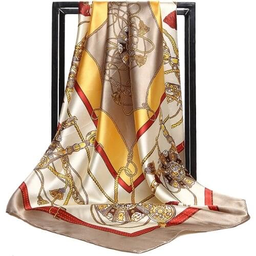 Luxury Fashion Silk Square Scarf For Women 90*90cm бандана Neck Hair Tie Band Bag Warp Soft Neckerchief Hijab Female Foulard