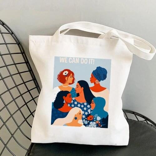 Shopper We can do it women together girl power Kawaii Bag Harajuku women Shopping Bag Canvas Shopper Bag girl handbag Lady Bag
