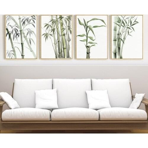Chinese Sttle Modern Simple Bamboo Canvas Painting Green Plant Wall Pictures for Living Room Garden Decoration Oil Painting Art