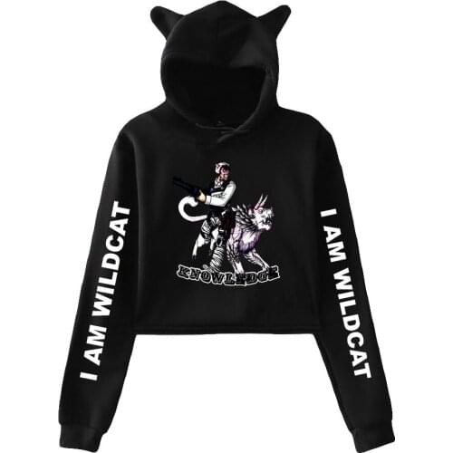 I Am Wildcat Cat Ear Hoodies Women Long Sleeve Hooded Crop Sweatshirts Hot Sale Casual Streetwear Clothes